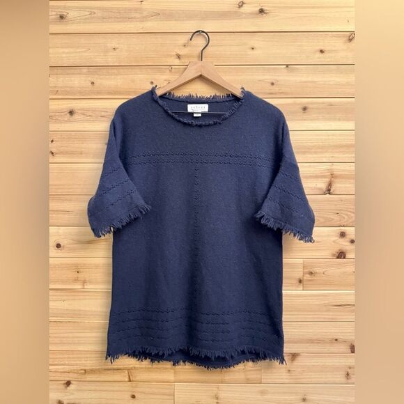 Velvet Graham & Spencer Small Cashmere Short Sleeve Raw Edge Sweater Oversized - Picture 1 of 11